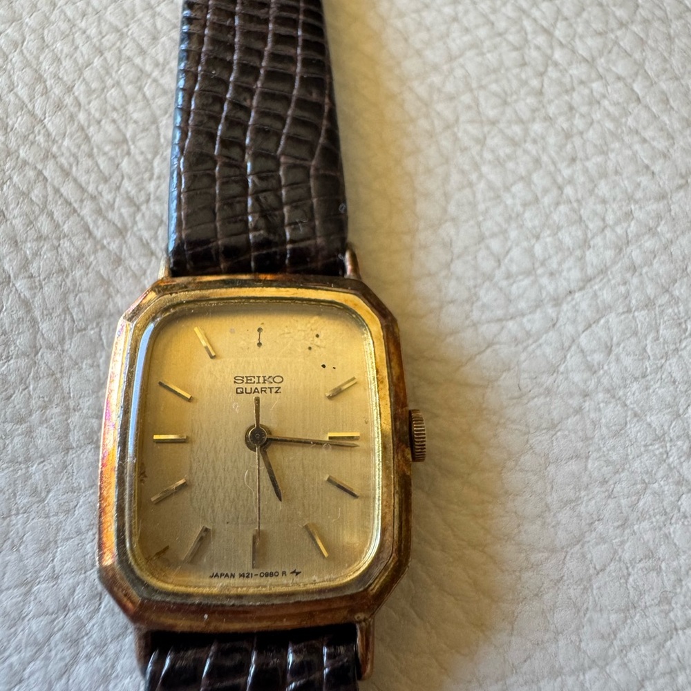 Seiko Wrist Gold Watch Leather Brown Bracelet